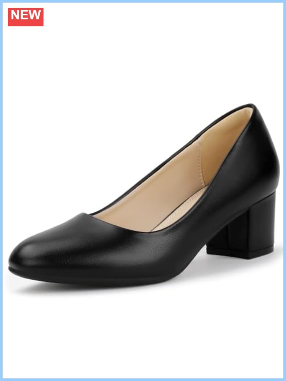 Low Block Heel Closed Toe Pumps Faux Leather Slip-On Comfort Work Shoes